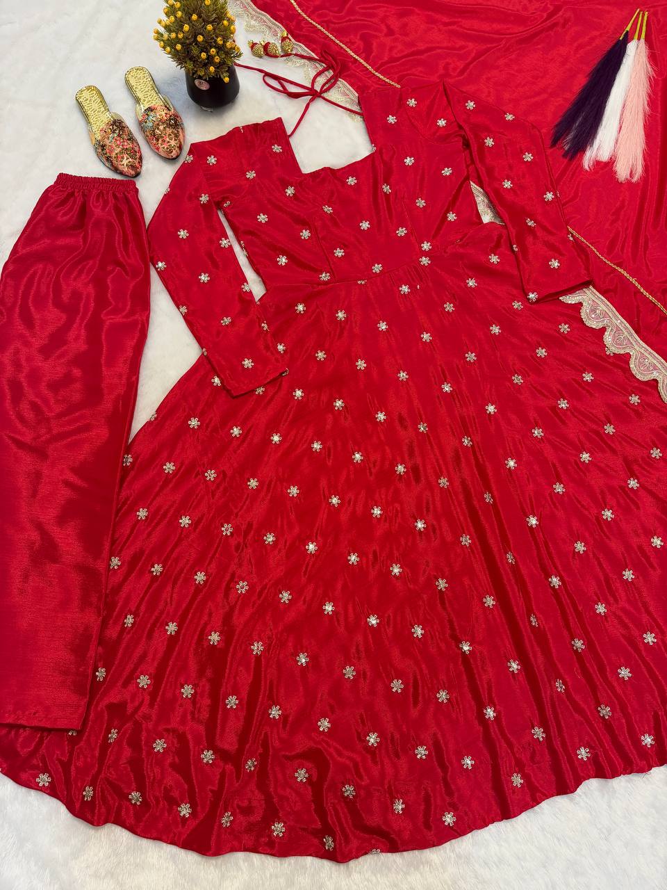 RangBhoomi Rakhi Special New Anarkali Suit - Heavy Chinon Silk with Sequins & Zari Embroidery, 50–52" Length
