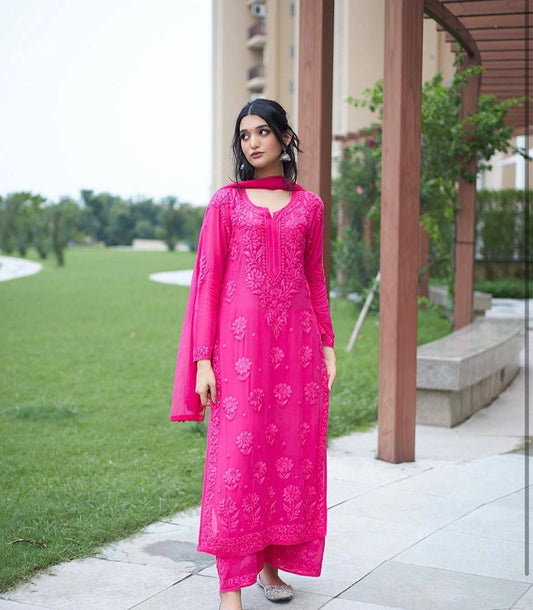 Exclusive Designer Faux Georgette Embroidered Suit with Matching Dupatta