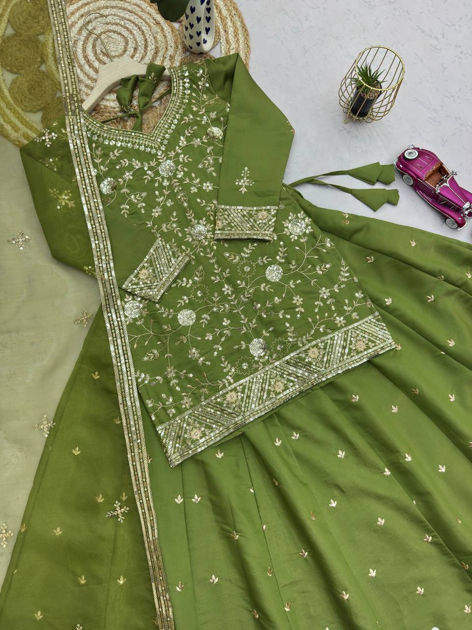 Exclusive Designer Party Wear Collection - Elegant Full-Stitched Shimmer Silk Lehenga Ensemble