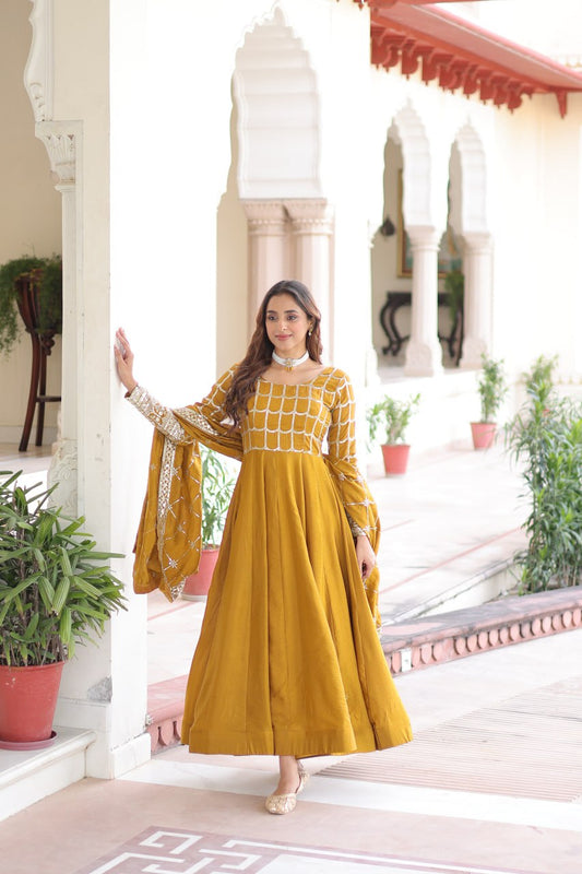 RangBhoomi Premium Ready-to-Wear Embroidered Gown and Dupatta Set