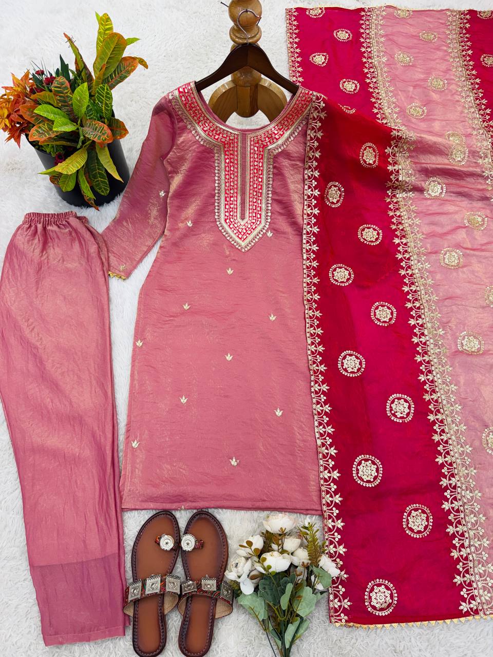 Women's Ethnic Wear: Elegant Embroidered Fendy Silk Suit Set with Dupatta, Fully Stitched and Ready to Wear