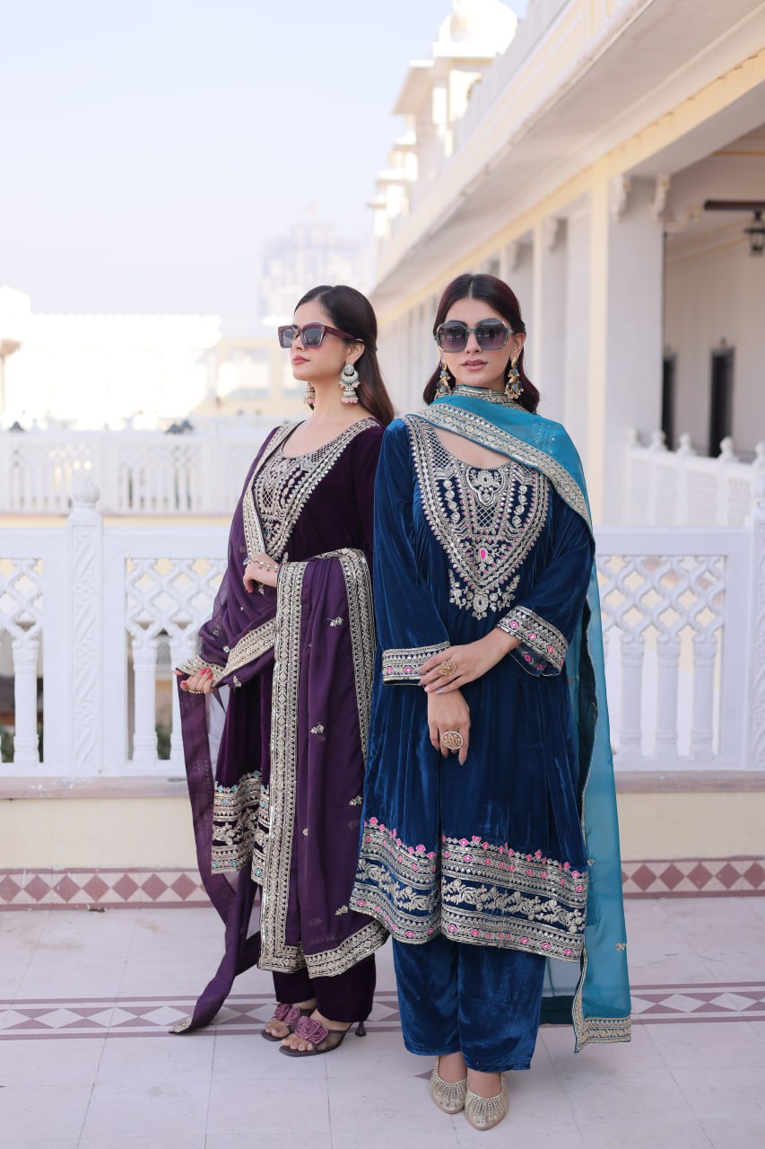 RangBhoomi Ready-to-Wear Velvet Top and Pant Set with Elegant Dupatta - Collection 2026