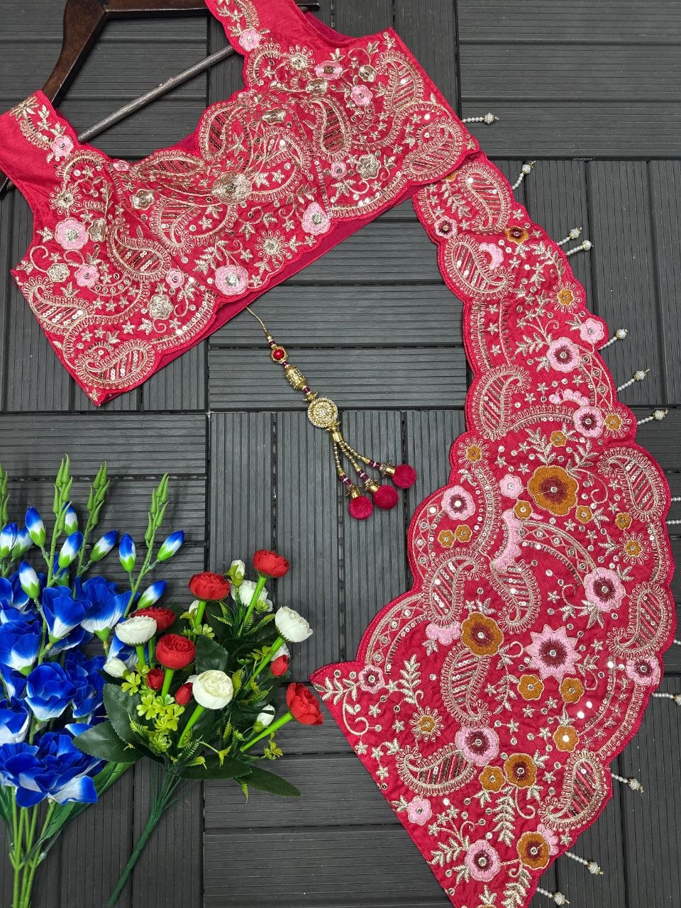 New Super Embroidery Detailed Lehenga Choli Set with Banglori Silk Shrug