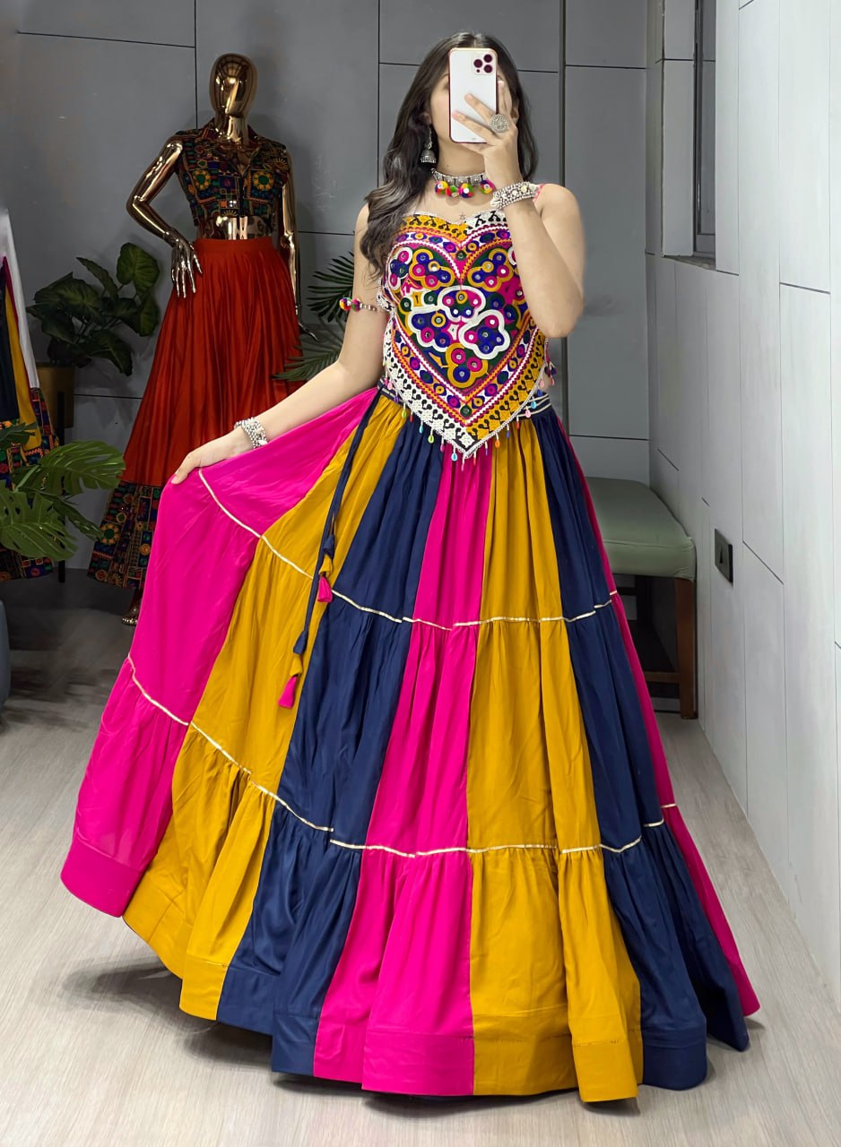 Ethnic Women's Lehenga with Designer Blouse Set – Vibrant Multicolor Navratri Festive Attire