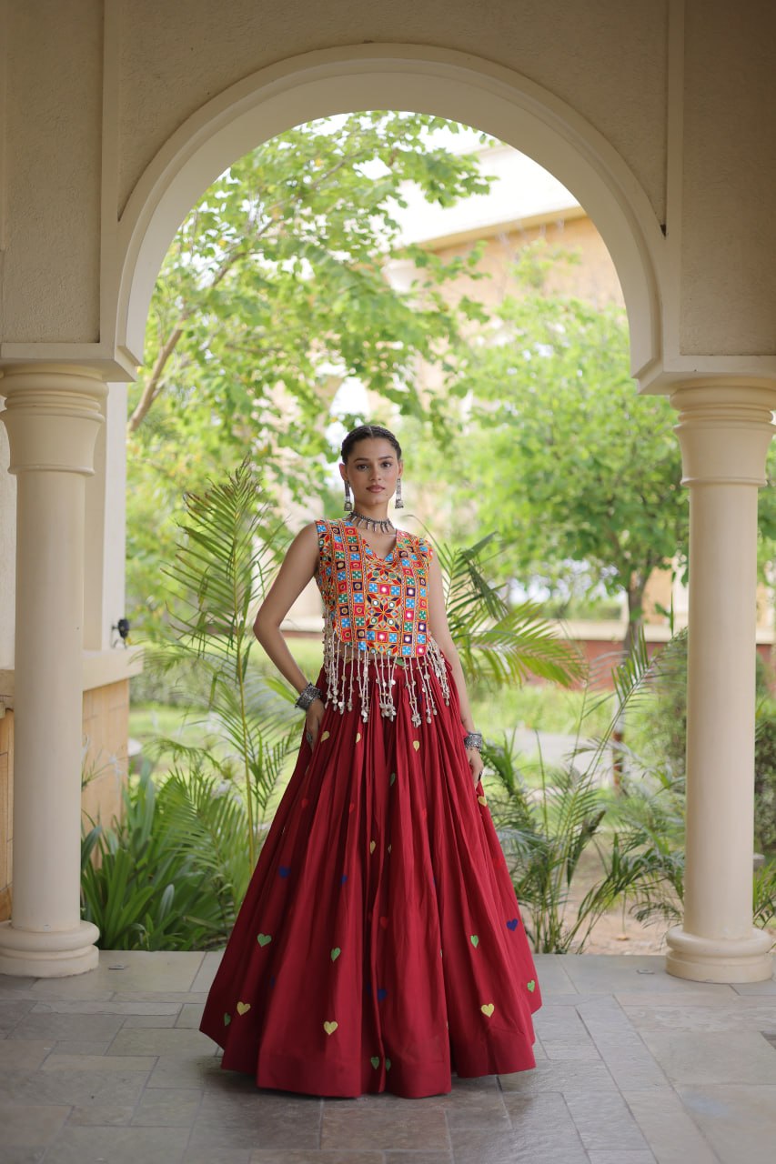 RangBhoomi Navratri Festive Cora Cotton Lehenga Set with Embroidered Blouse