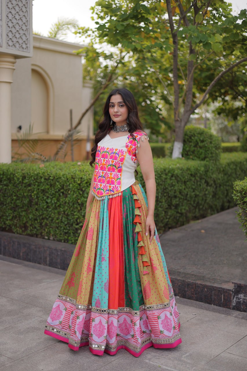 RangBhoomi Cotton Mirror-Lace Lehenga Set — Full-Stitched Festive Navratri Outfit
