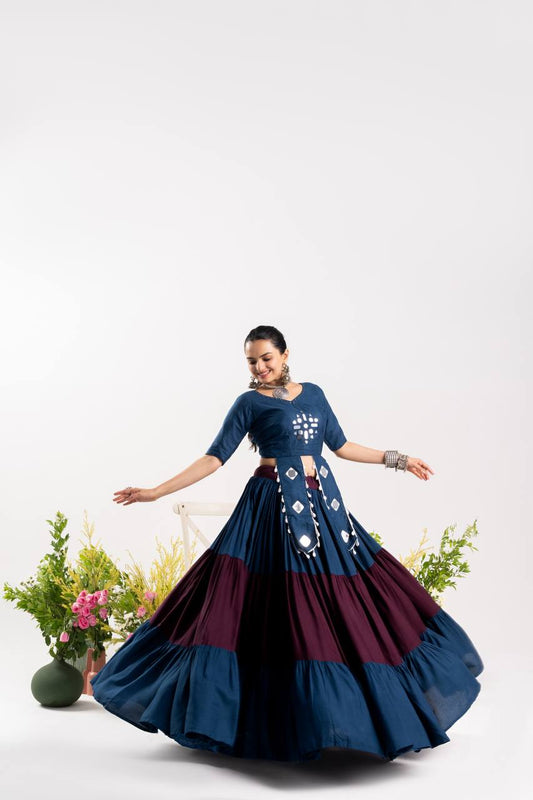 RangBhoomi Stunning Navratri Lehenga Choli with Real Mirror Work - Pure Rayon Cotton, Frill Lehenga & Kodi Lace Blouse