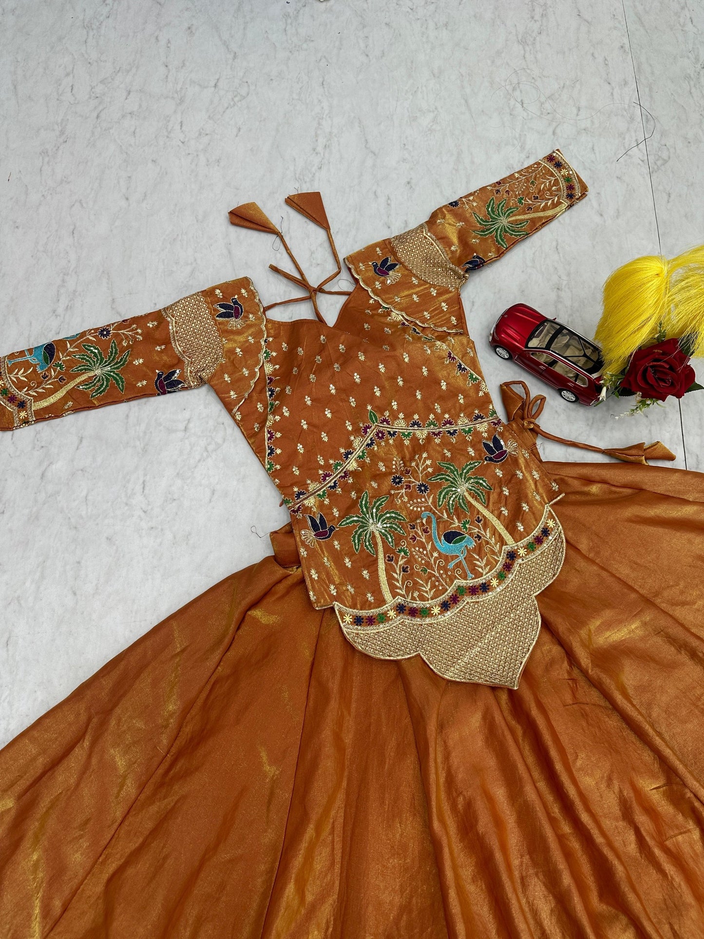RangBhoomi Elegant Festival Lehenga Choli in Pure Silk Satin with Heavy Embroidery