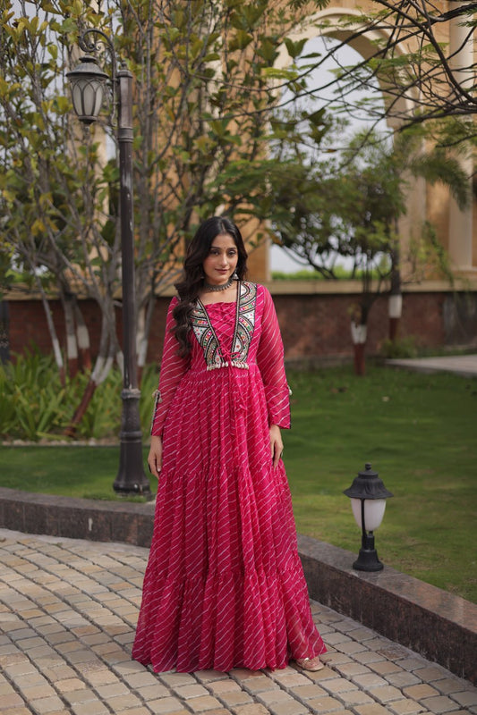RangBhoomi Laheriya Kutchi Patchwork Faux Georgette Gown — Navratri 2026
