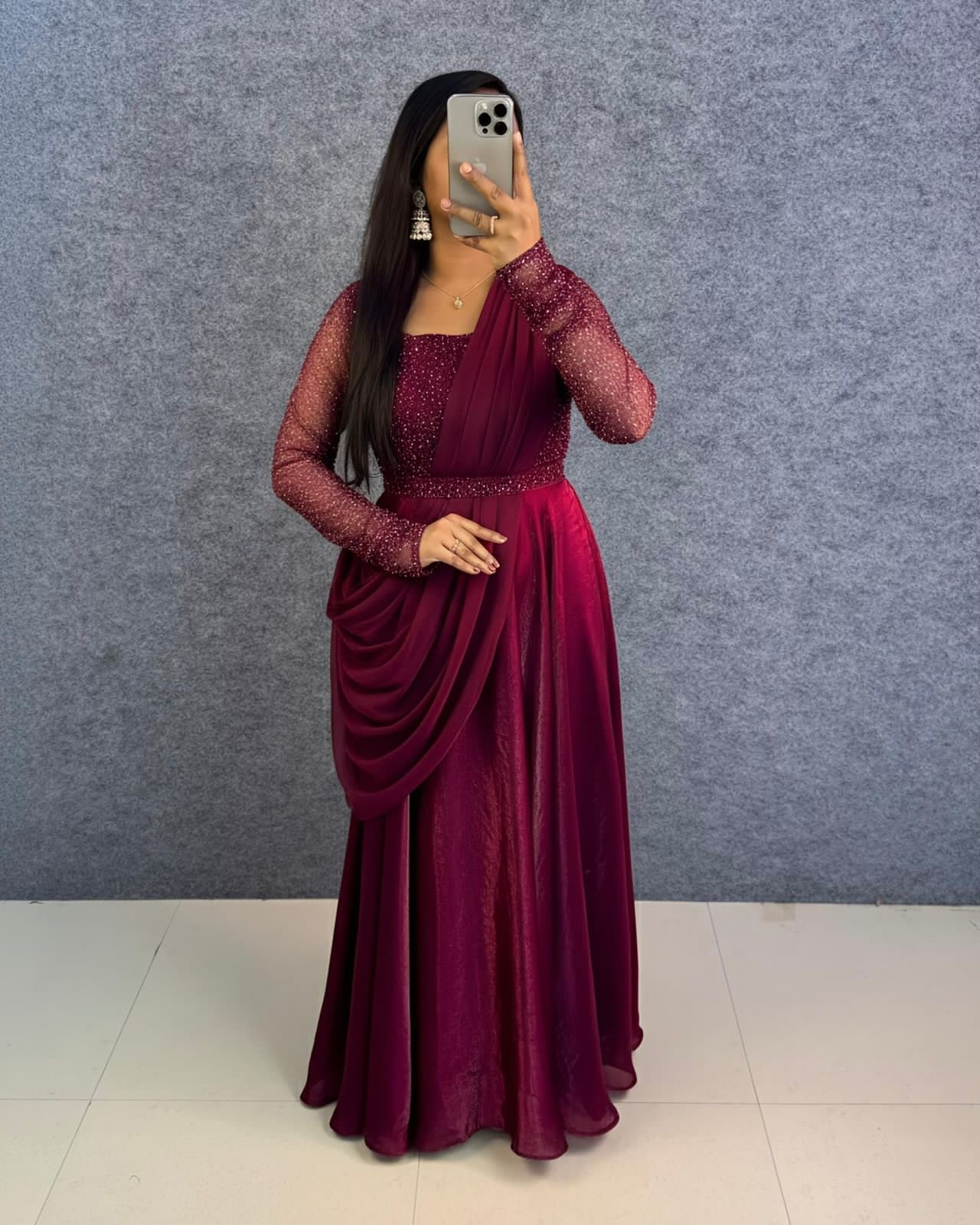 Exclusive Party Wear Draping Style Gown Outfit