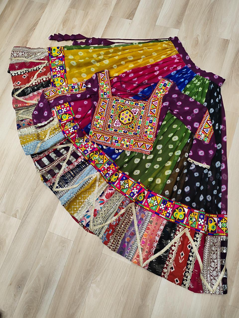 Navratri Festival Full-Stitched Georgette Lehenga Choli with Vintage and Kutchi Gamthi Embellishments