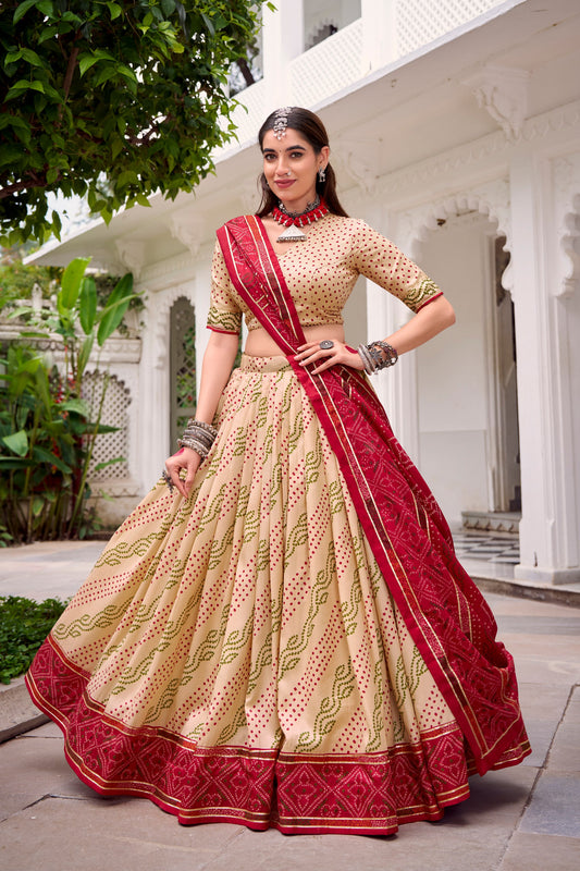 Elegant Navratri Ensemble Featuring Vibrant Bandhani Print and Regal Borders for a Classic Festive Look