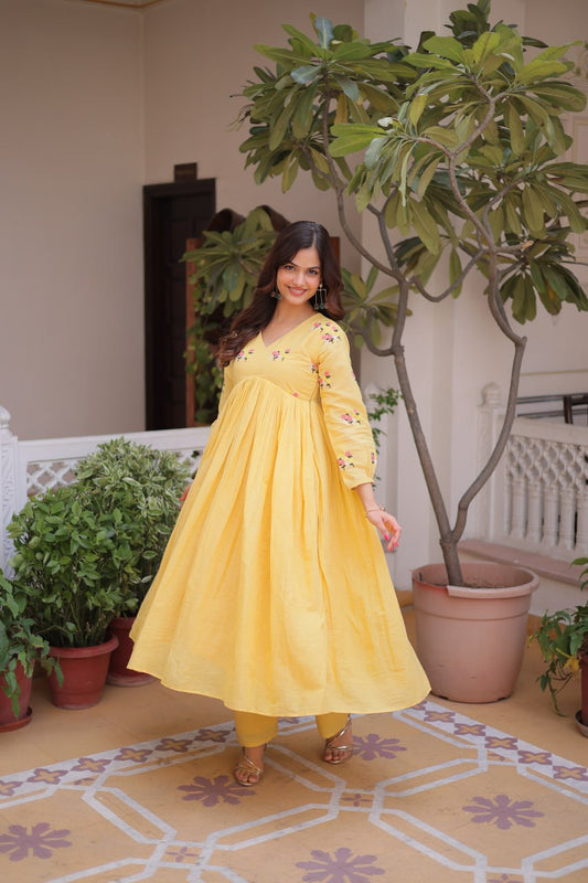 Premium Ready-to-Wear Embroidered Cotton Kurti with Matching Cotton Pants