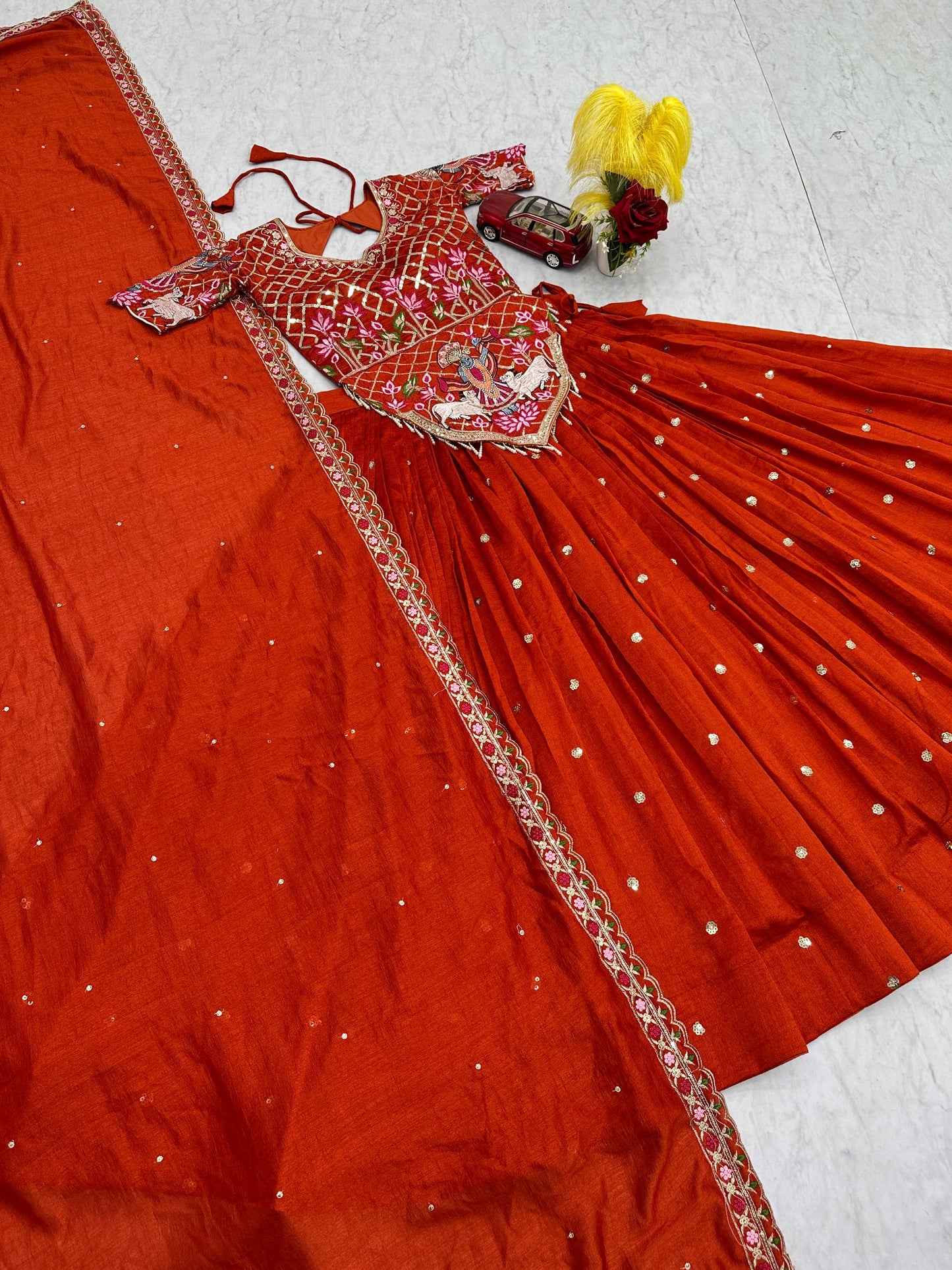 Elegant Wedding Lehenga Choli Set in Luxurious Vichitra Silk with Intricate Embroidery and Sequins