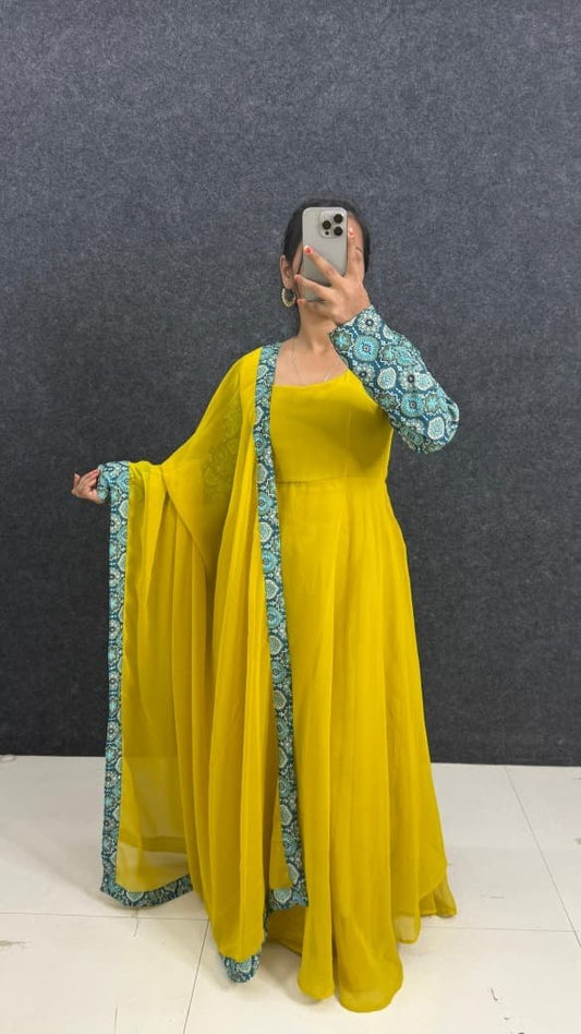 RangBhoomi Elegant 2-Color Anarkali Gown with Heavy Georgette and Pure Micro Cotton Inner – Multiple Sizes Available