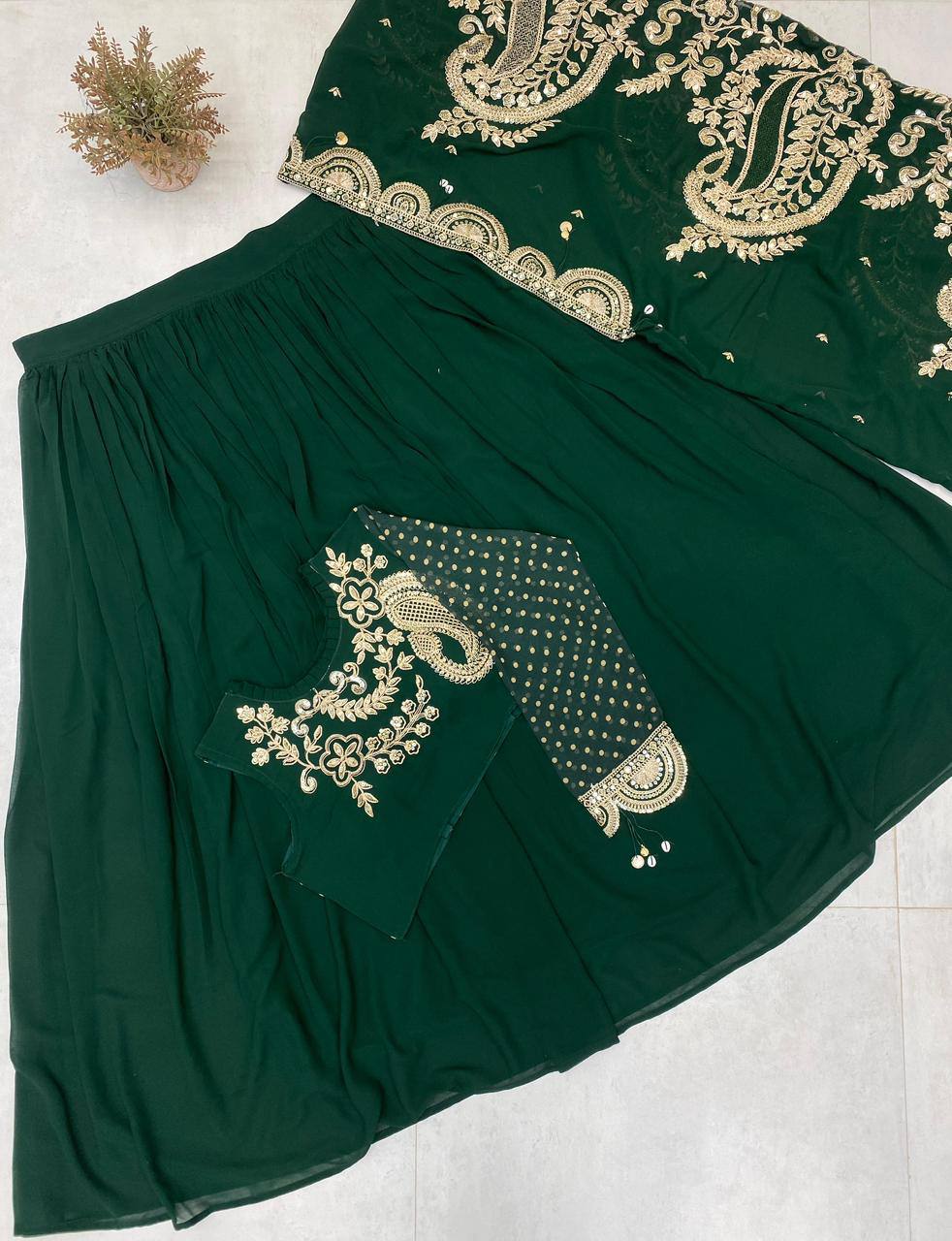 Designer Wear Embroidered Lehenga with Blouse and Shrug Set