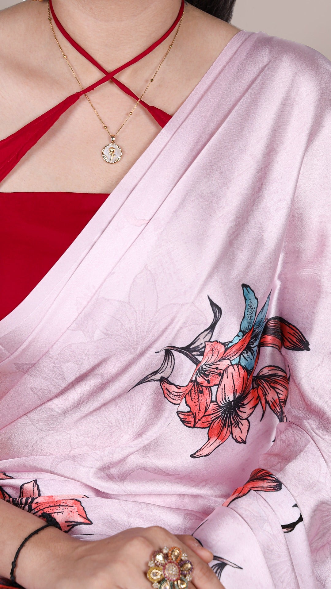 Elegant Satin Saree - Floral Designs | Luxurious Fabric