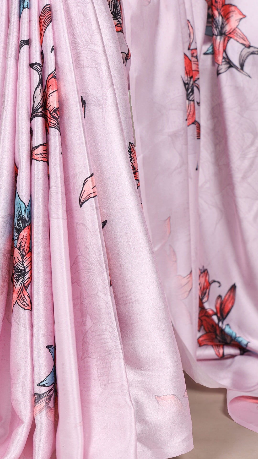 Elegant Satin Saree - Floral Designs | Luxurious Fabric