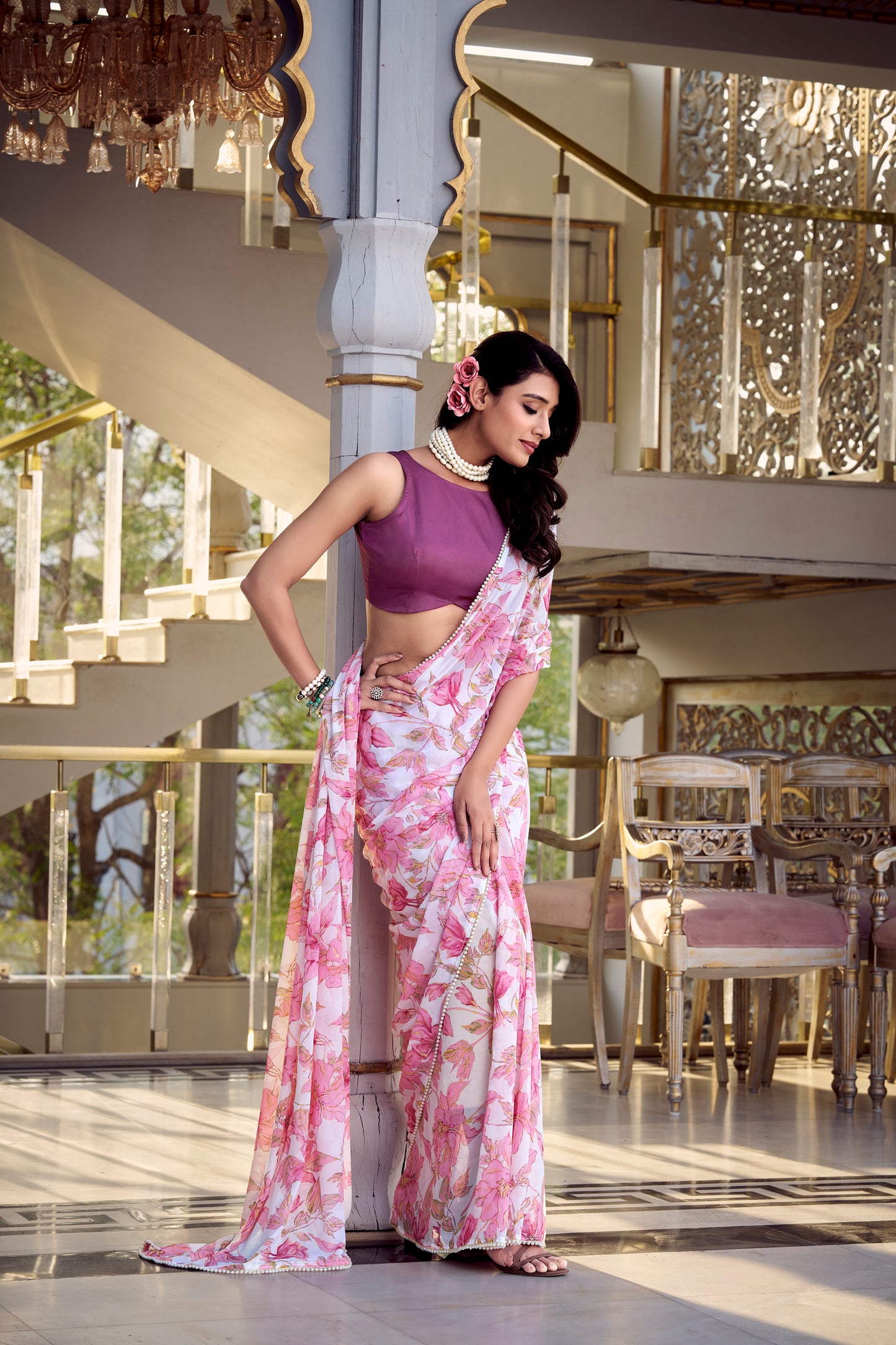 Elegant Floral Print Saree