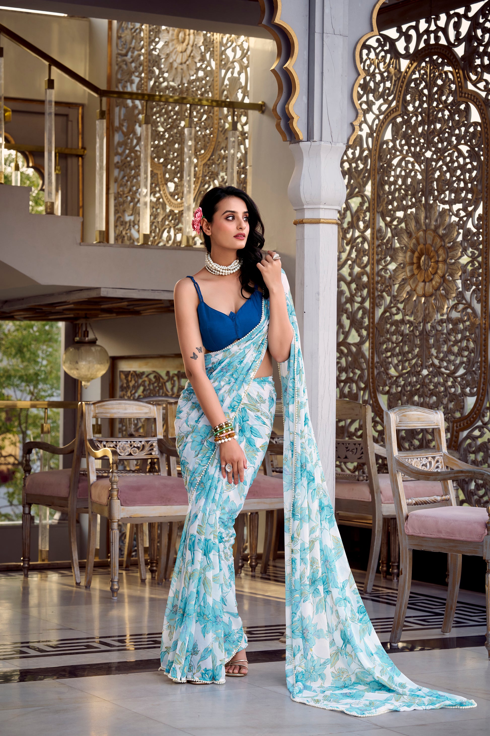 Elegant Floral Print Saree