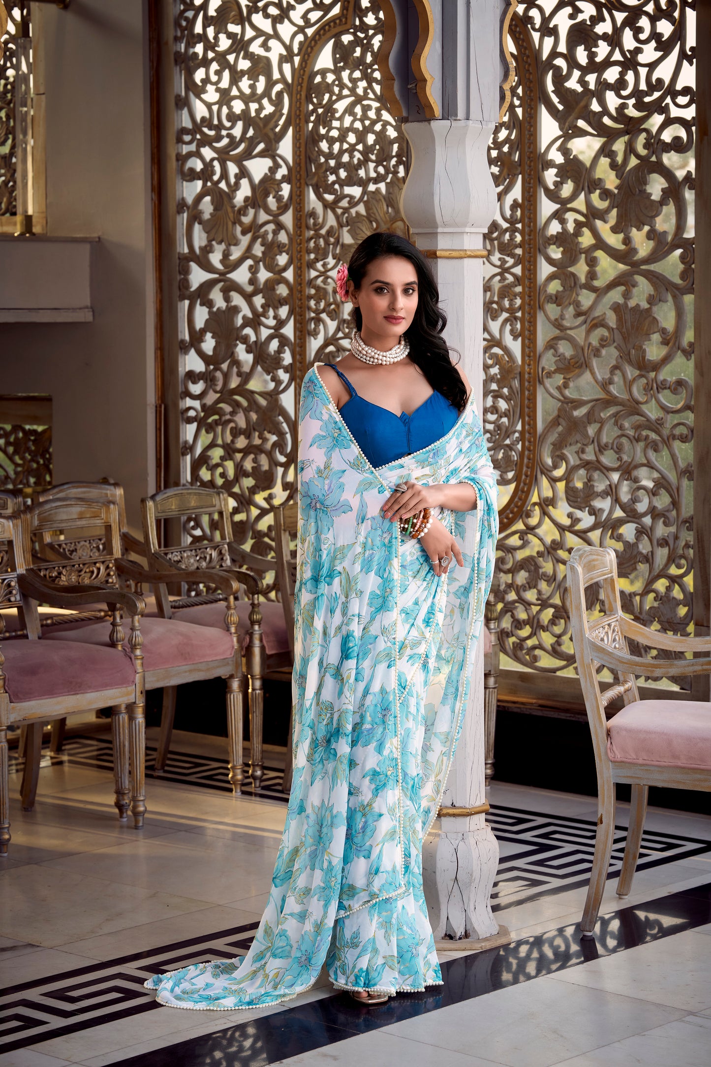 Elegant Floral Print Saree