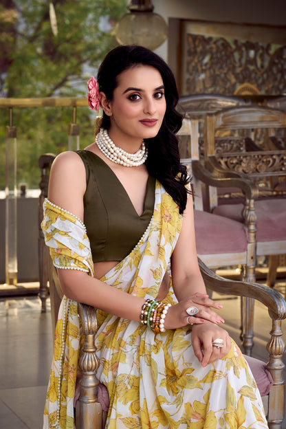 Elegant Floral Print Saree