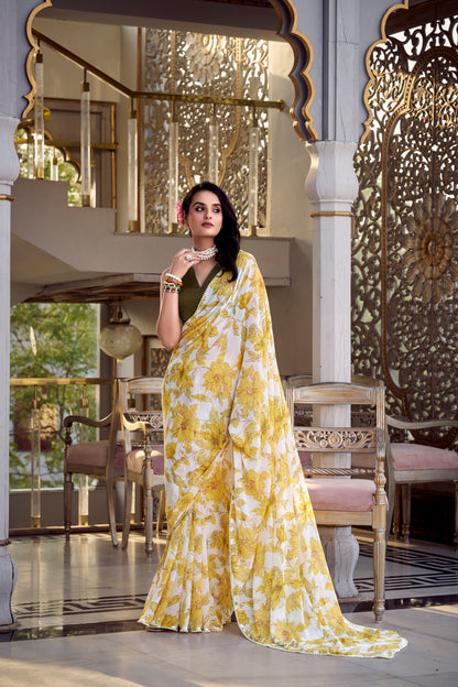 Elegant Floral Print Saree