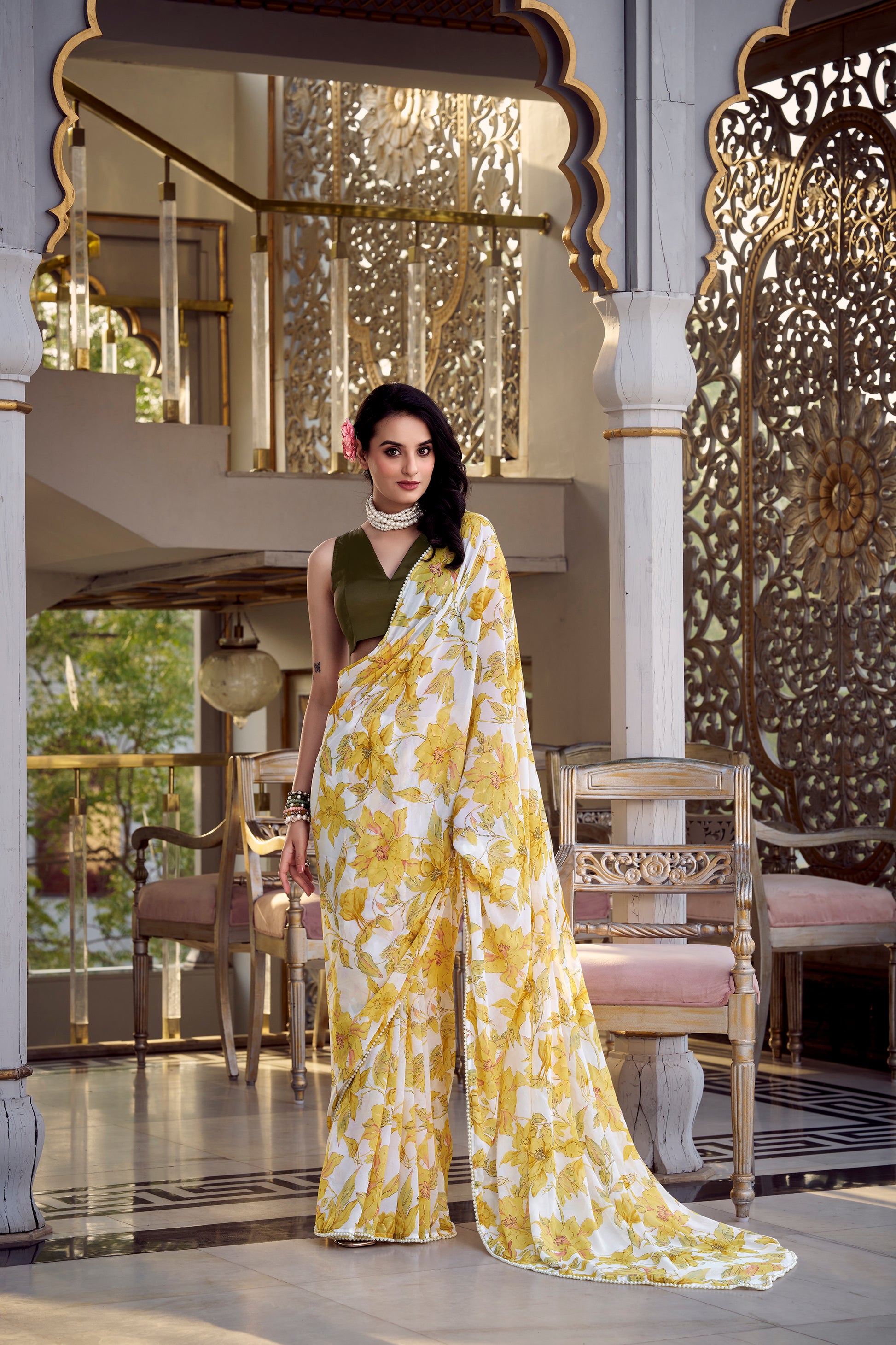 Elegant Floral Print Saree