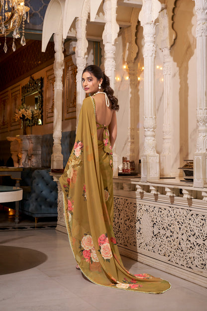 Elegant Georgette Saree - Floral Design, Lightweight Fabric