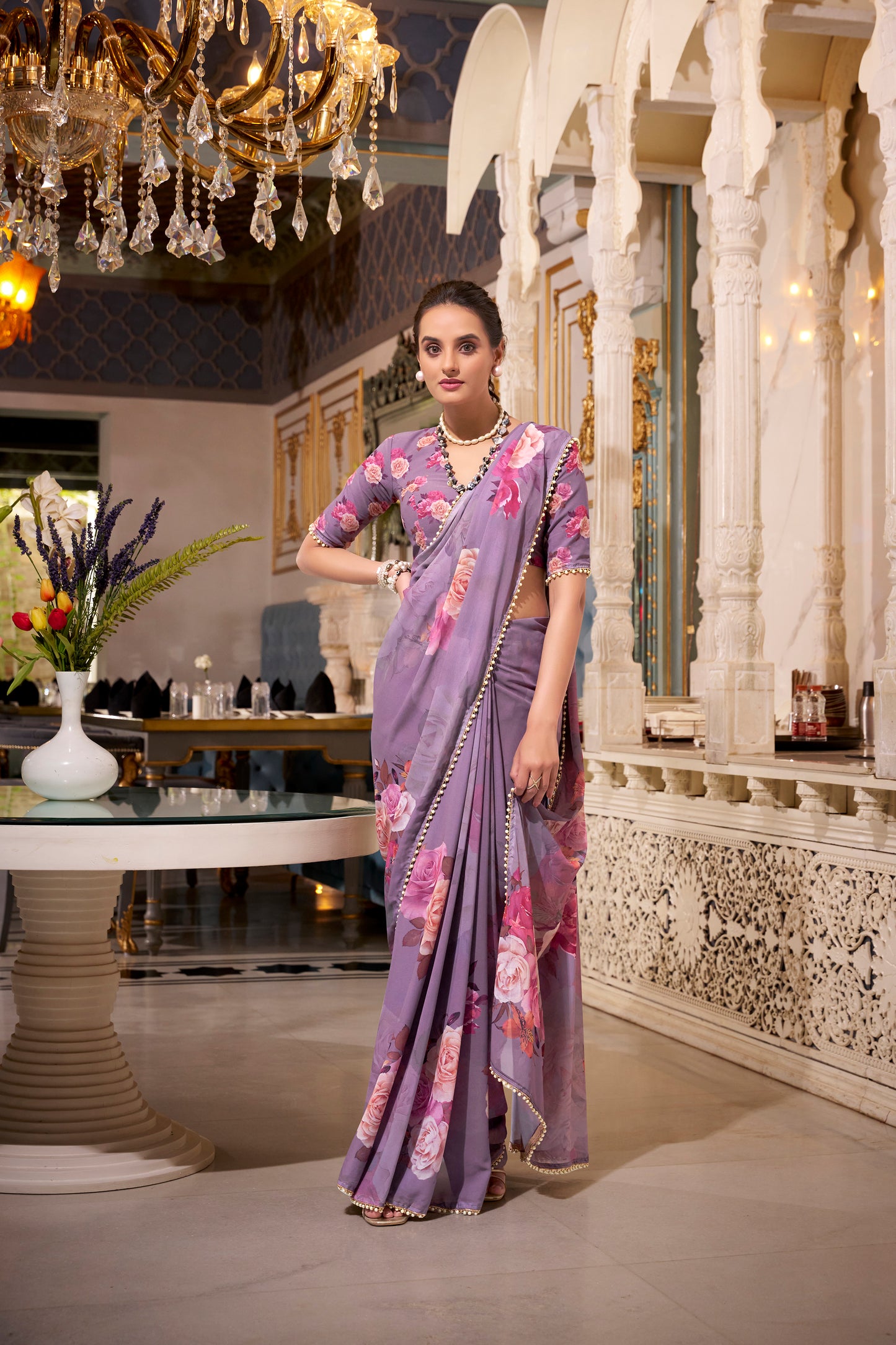 Elegant Georgette Saree - Floral Design, Lightweight Fabric