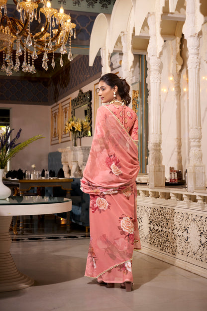 Elegant Georgette Saree - Floral Design, Lightweight Fabric