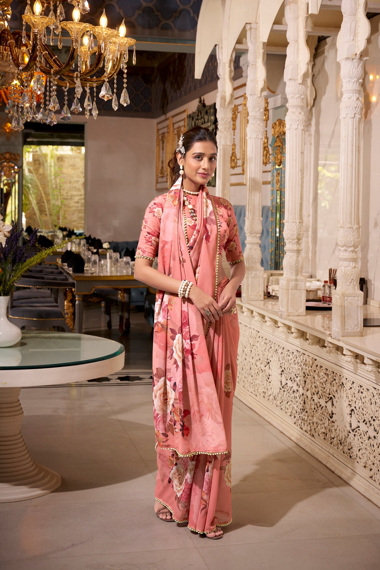 Elegant Georgette Saree - Floral Design, Lightweight Fabric