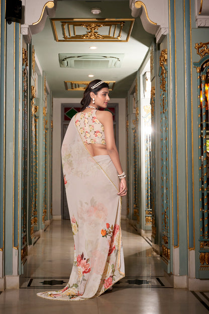 Elegant Georgette Saree - Floral Design, Lightweight Fabric