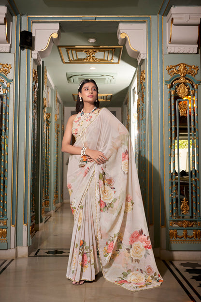 Elegant Georgette Saree - Floral Design, Lightweight Fabric