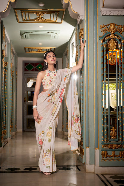 Elegant Georgette Saree - Floral Design, Lightweight Fabric