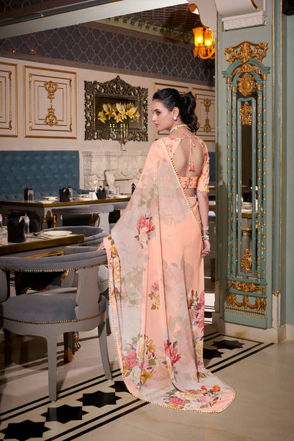Elegant Georgette Saree - Floral Design, Lightweight Fabric