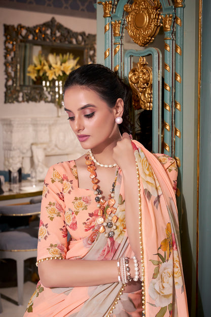 Elegant Georgette Saree - Floral Design, Lightweight Fabric