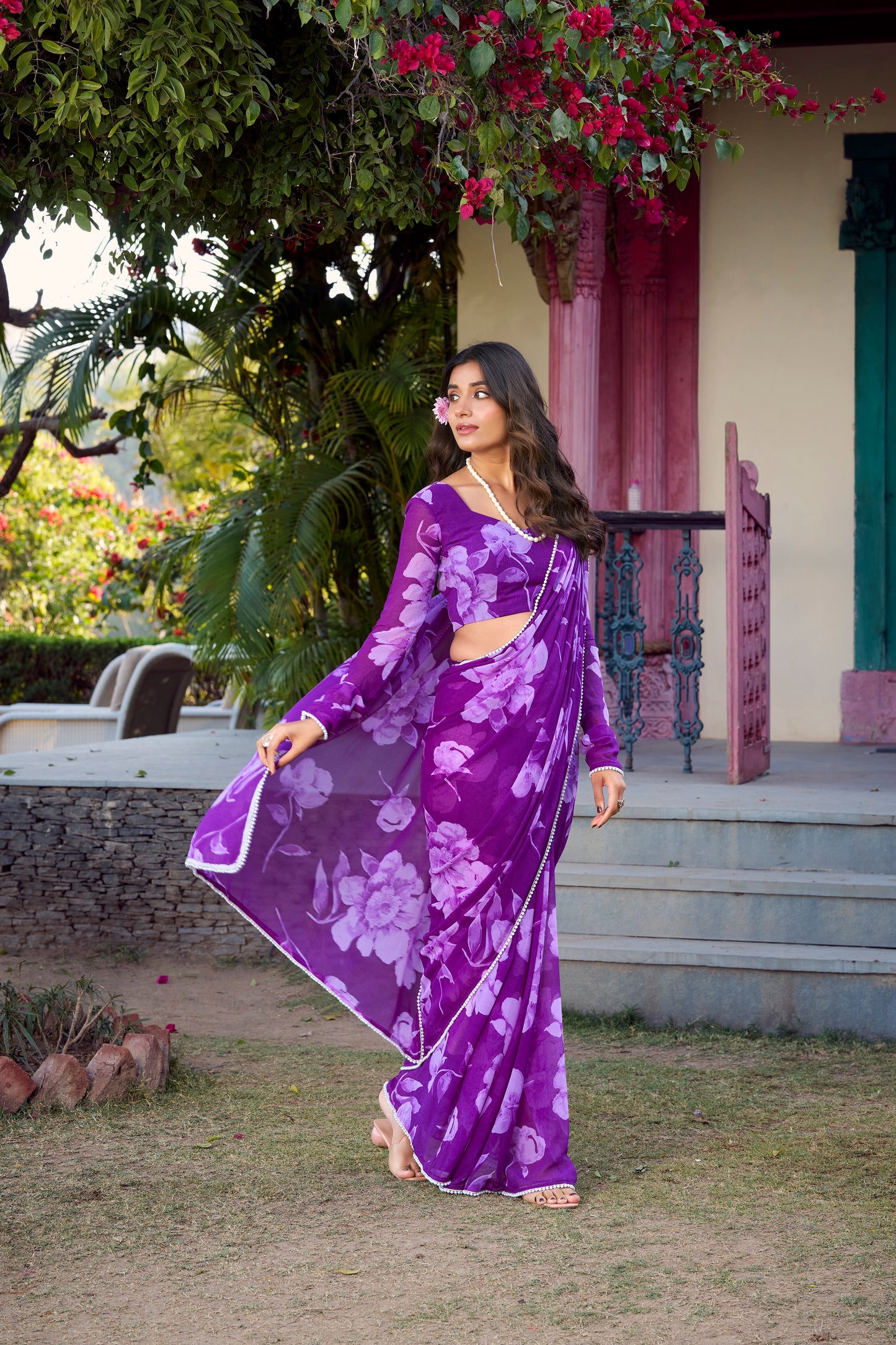 Stylish Floral Saree, perfect for a festive celebration.