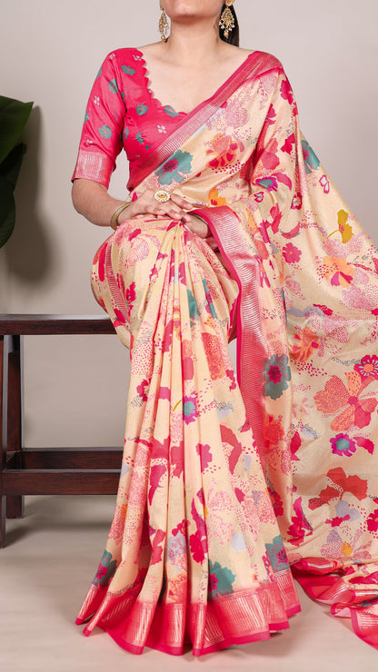 Elegant Floral Print Saree