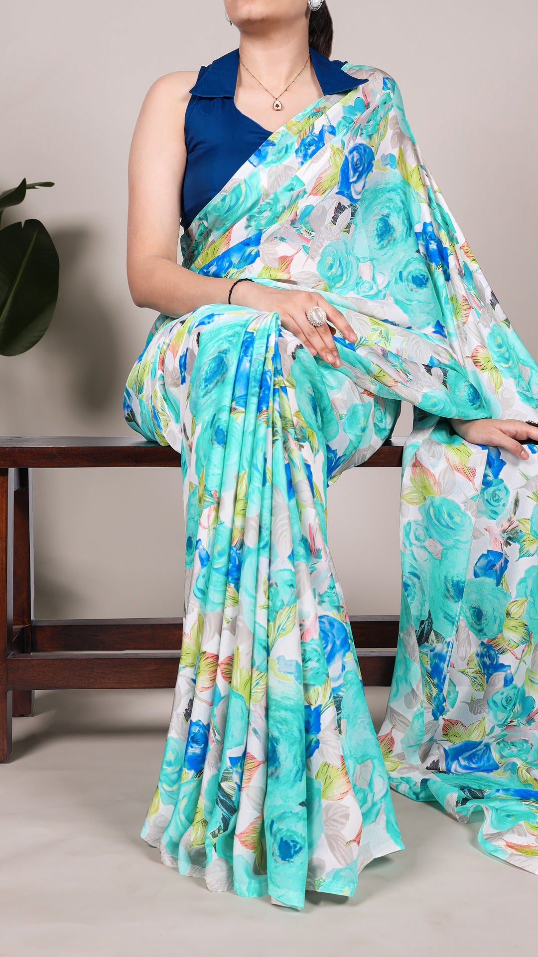 Yellow Floral Satin Saree