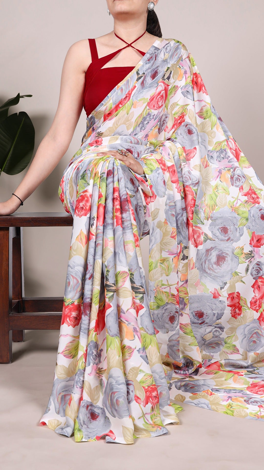 Yellow Floral Satin Saree