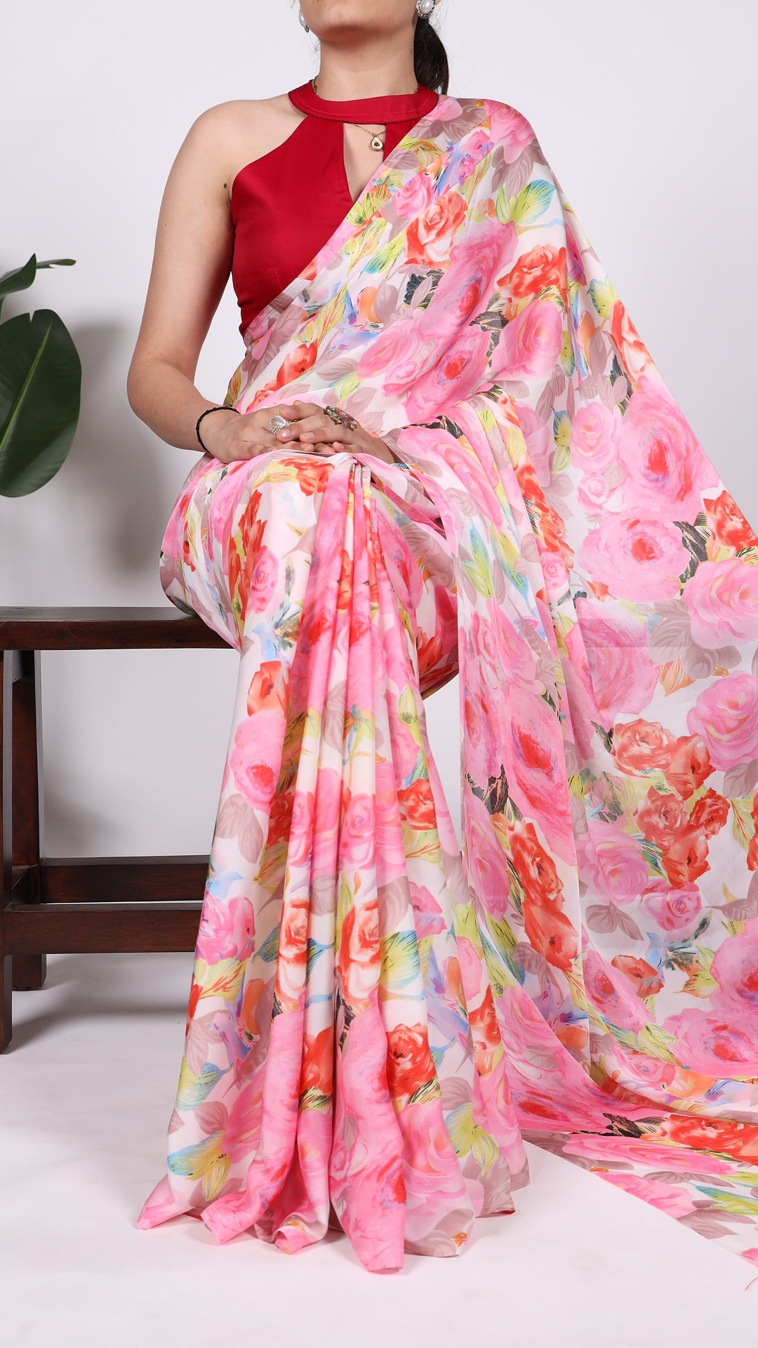 Yellow Floral Satin Saree