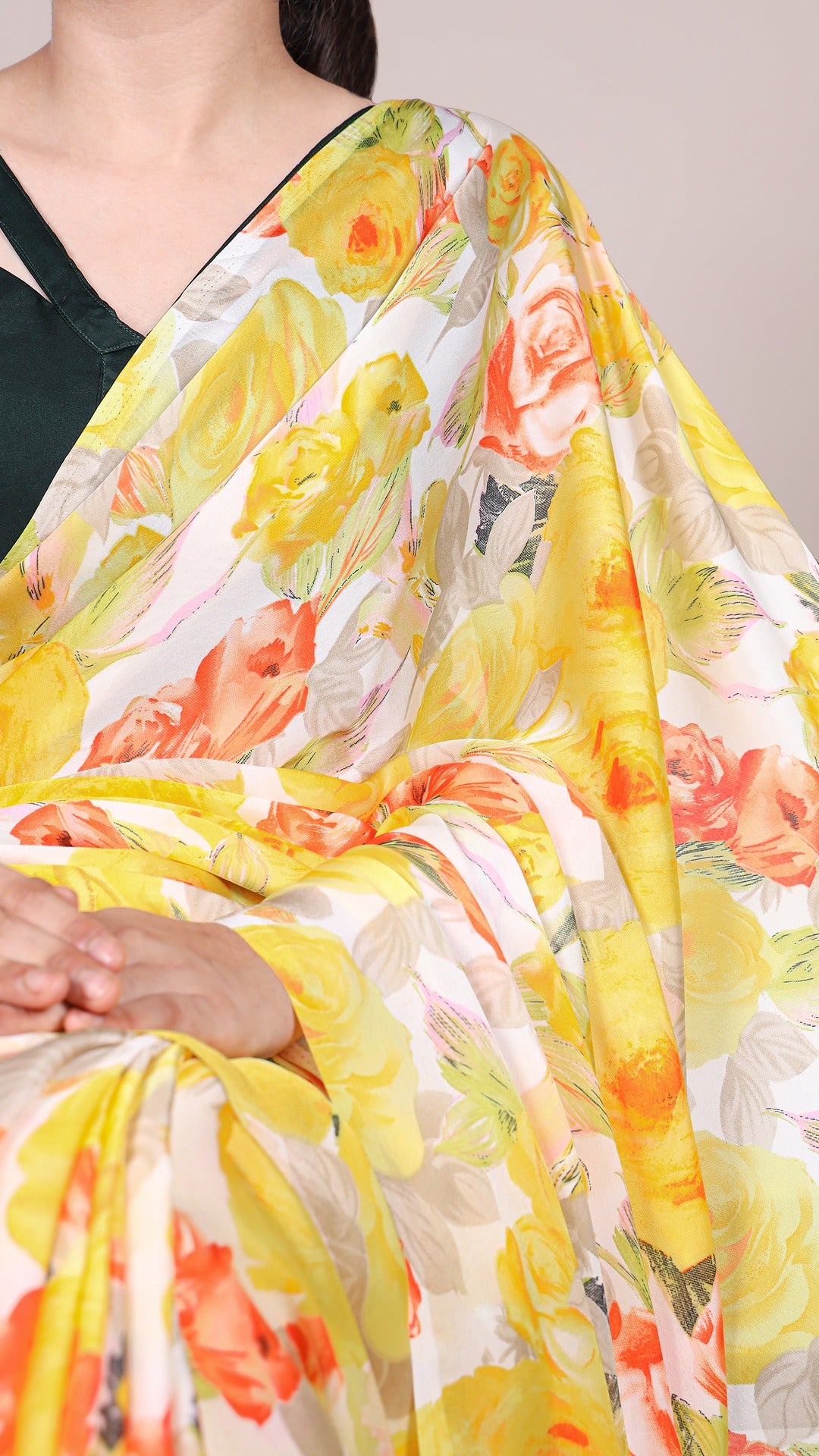 Yellow Floral Satin Saree
