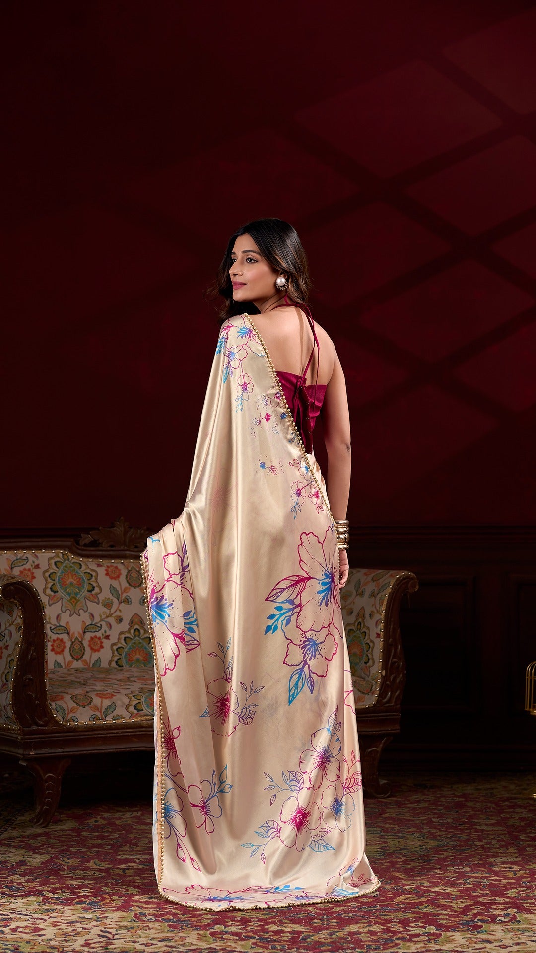 Elegant Satin Saree Collection - Floral Prints & Smooth Texture
