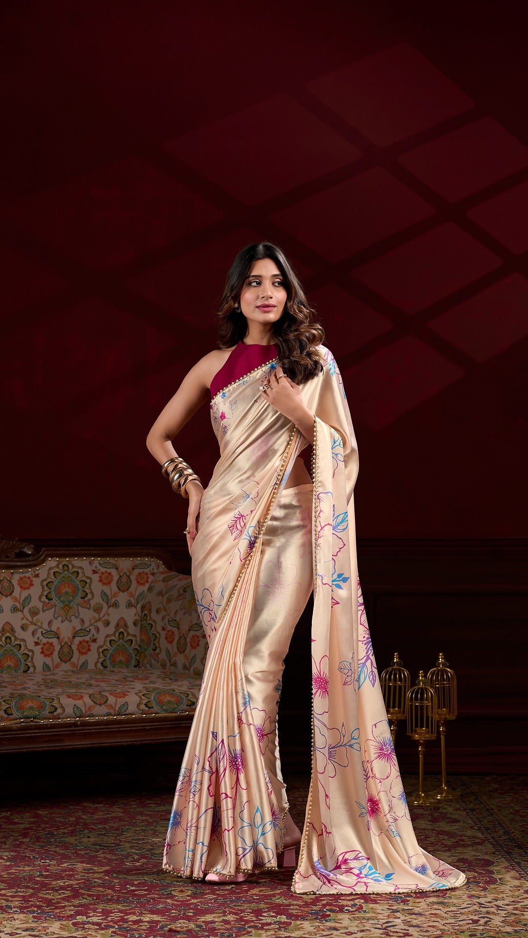 Elegant Satin Saree Collection - Floral Prints & Smooth Texture