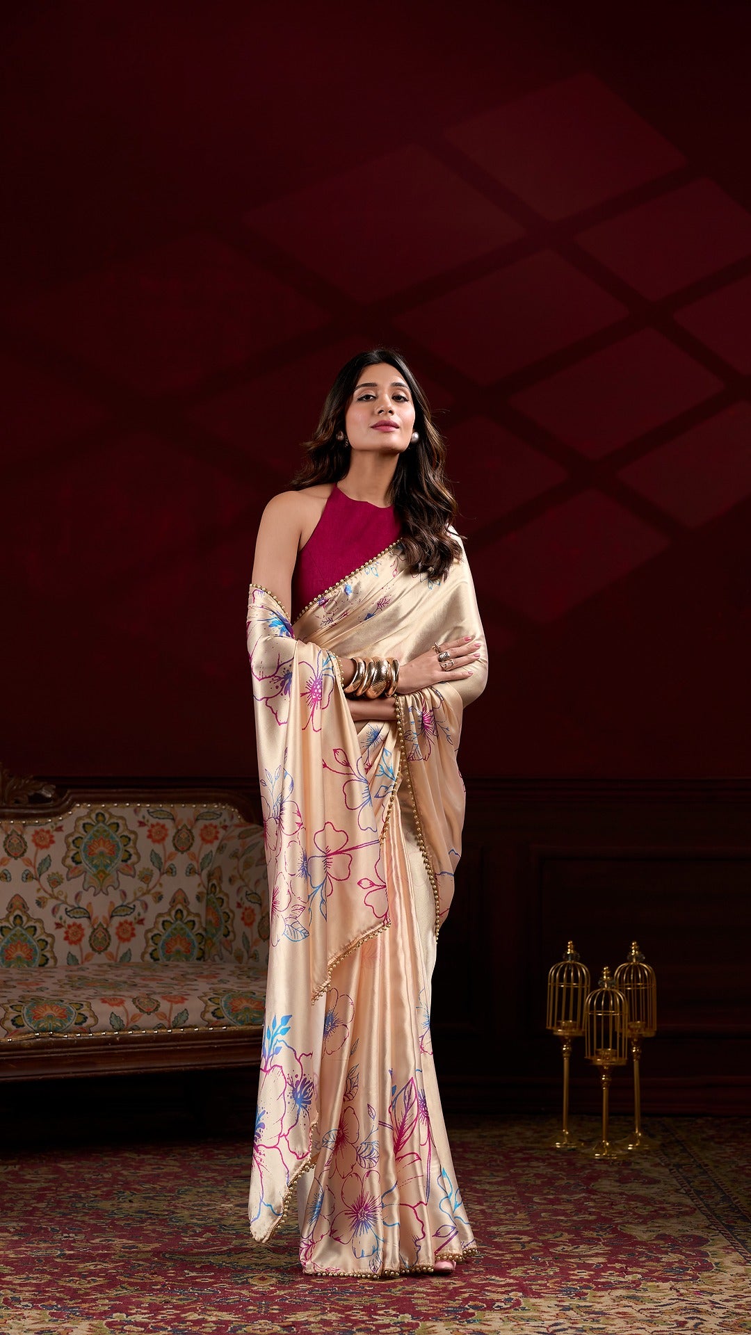Elegant Satin Saree Collection - Floral Prints & Smooth Texture