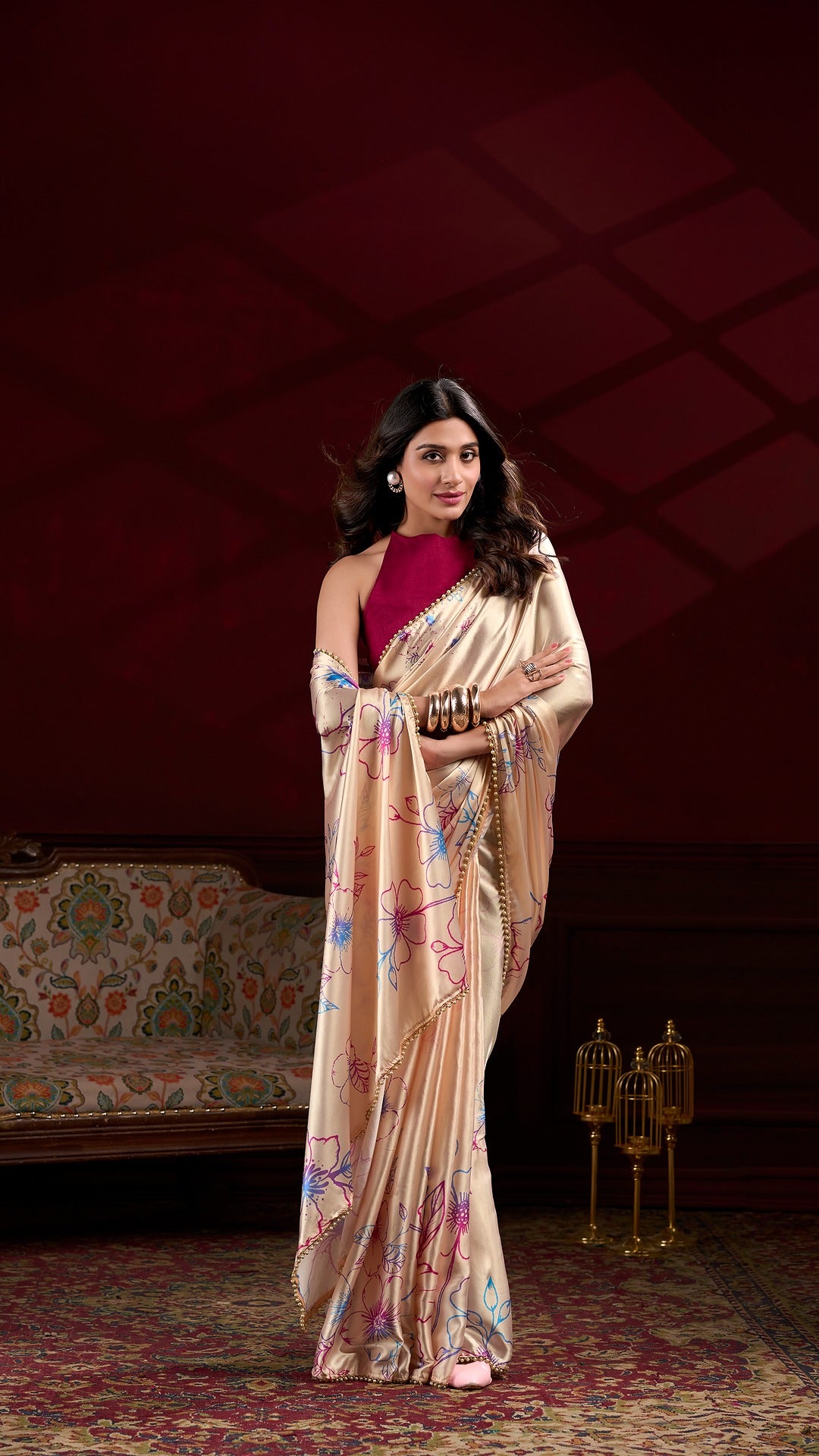 Elegant Satin Saree Collection - Floral Prints & Smooth Texture