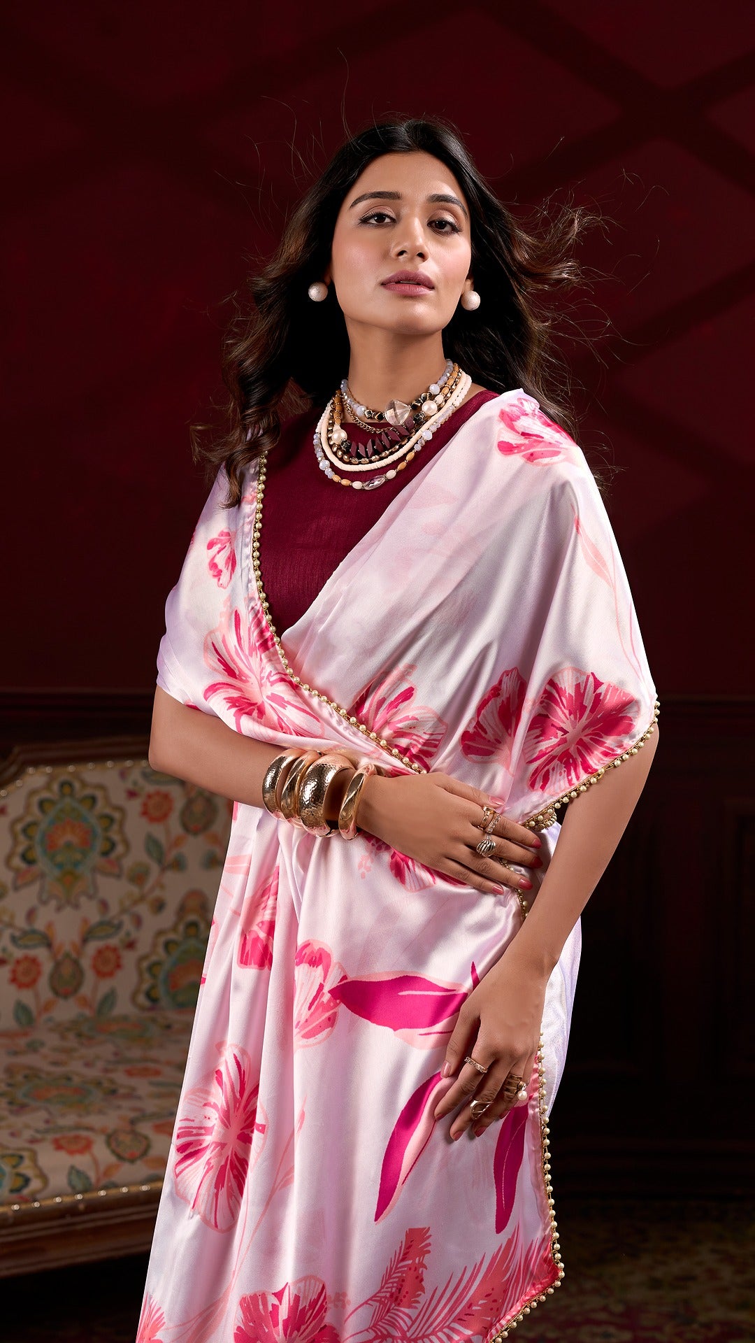 Elegant Satin Saree Collection - Floral Prints & Smooth Texture