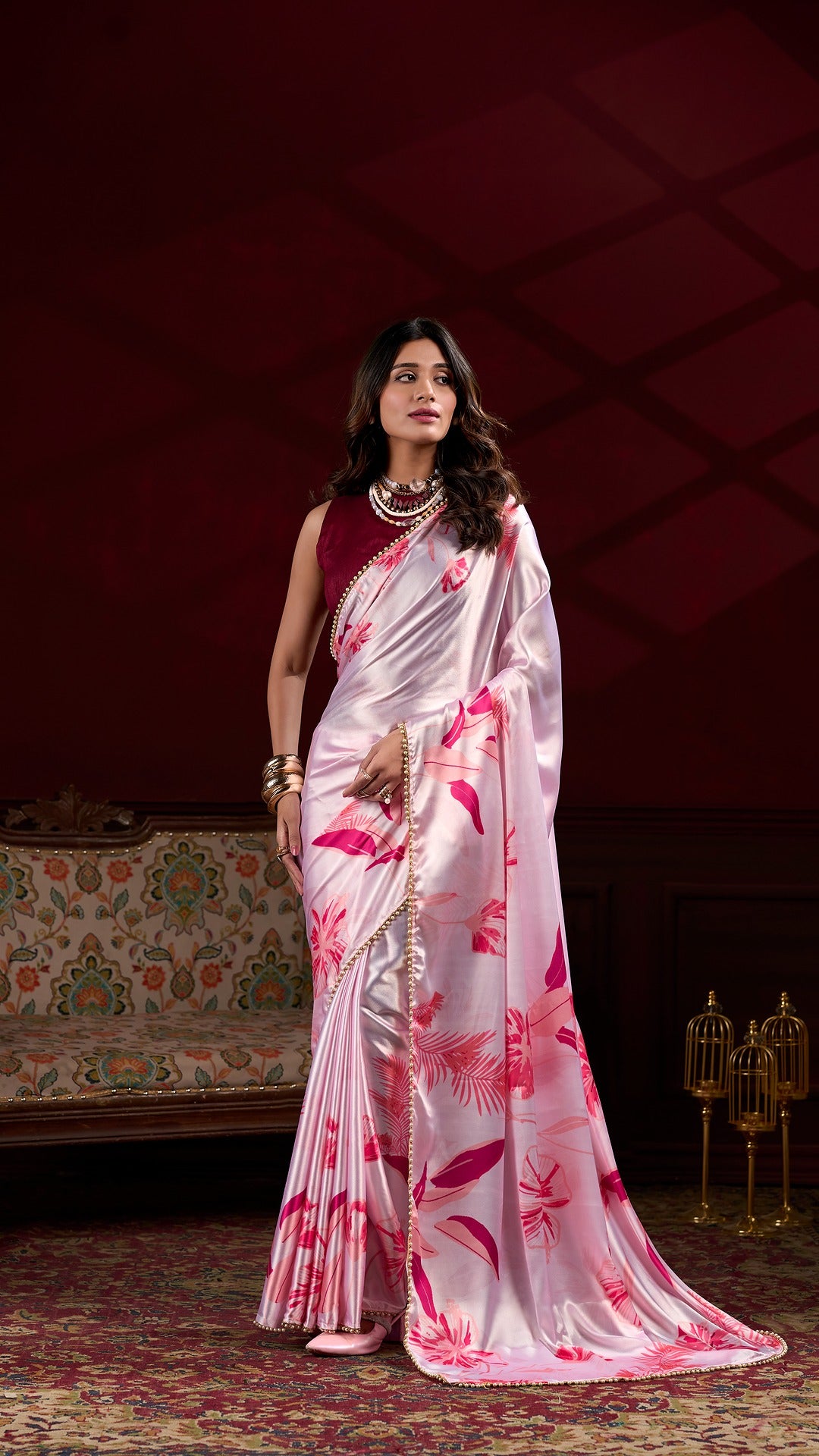 Elegant Satin Saree Collection - Floral Prints & Smooth Texture