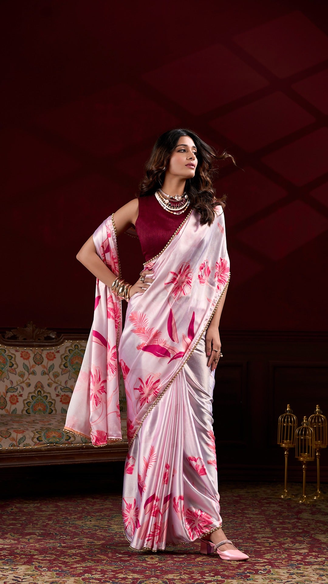 Elegant Satin Saree Collection - Floral Prints & Smooth Texture